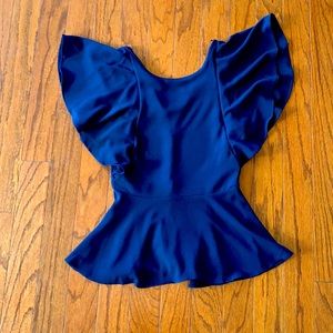 Navy Flutter sleeve peplum top medium